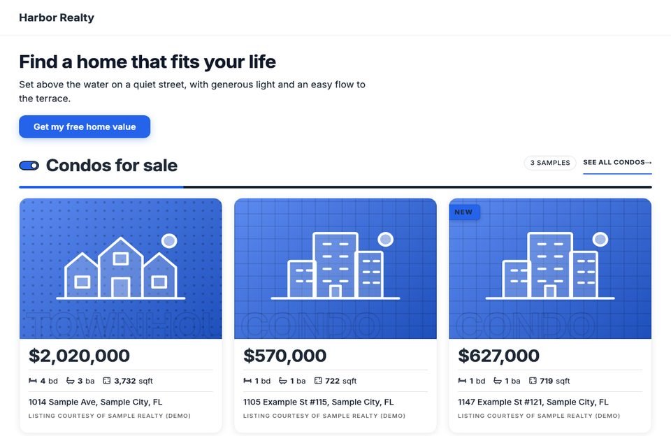 After: the same listings matched to the site