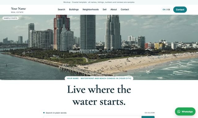 The Coastal design for an IDX Bloom website, shown with sample content